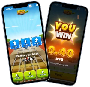 Chicken Subway Casino mobile gameplay with track selection and win screen