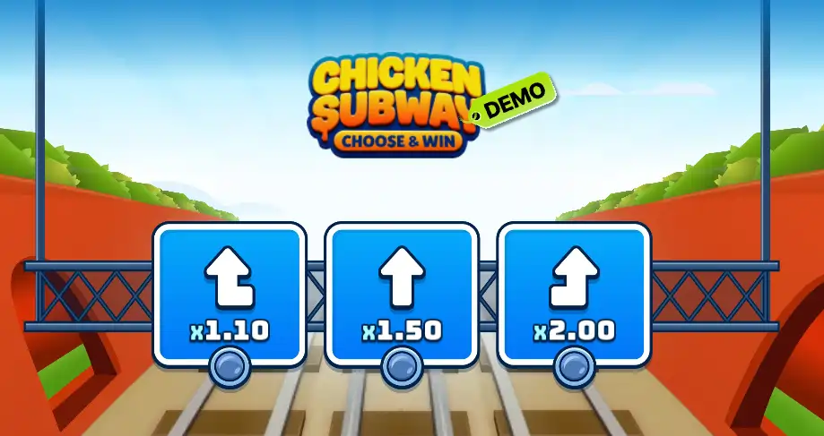 Chicken Subway Casino demo screen with three track multiplier options